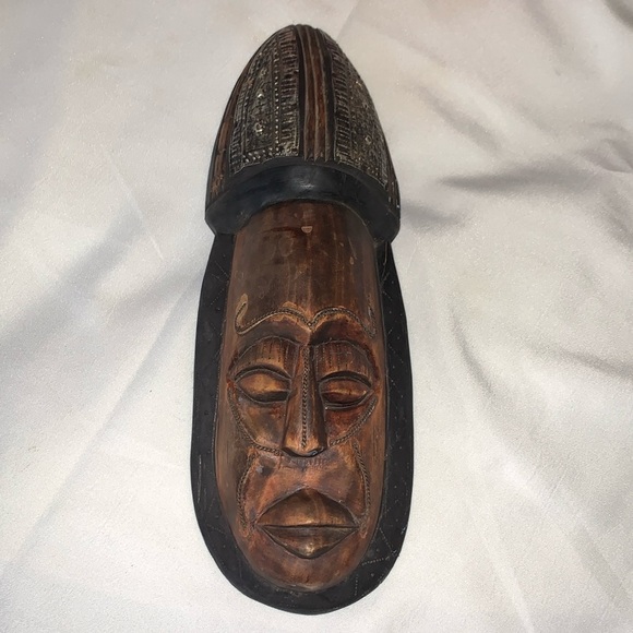 Vintage Ghana Handcrafted Wood Face Mask For Wall - Picture 1 of 9
